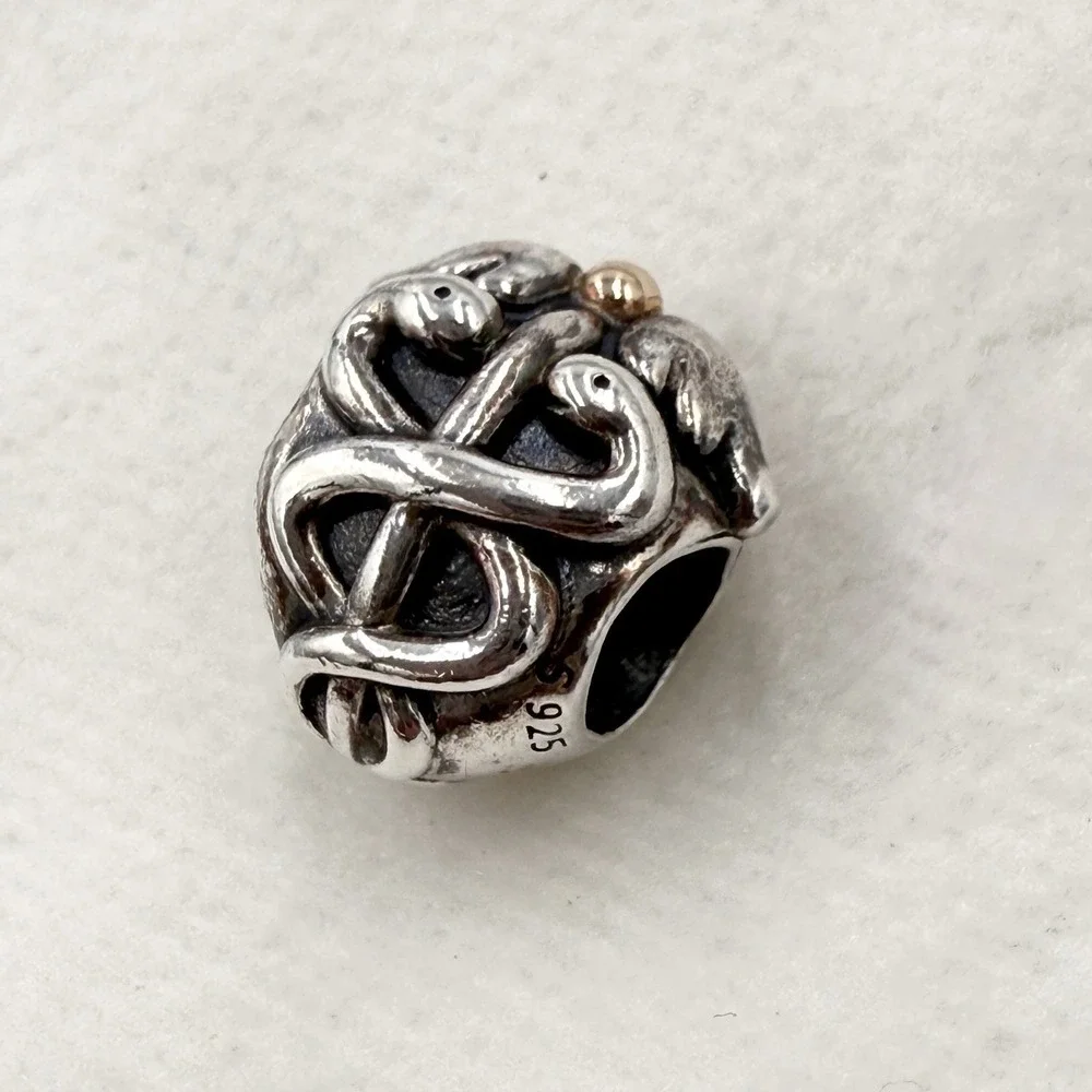 Pandora 925 Sterling Silver & 14K Gold Two Tone Caduceus Nurse Bead Charm